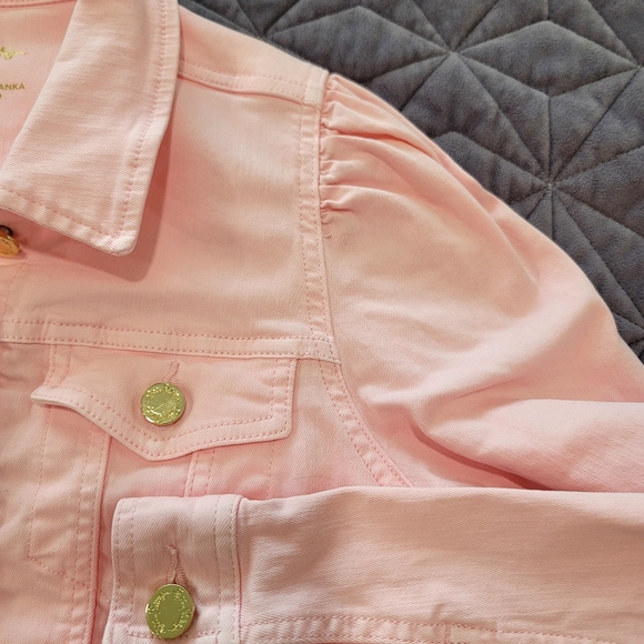 LILLY PULITZER Laylani Fitted Puff Sleeves Denim Jacket pink size small - Picture 14 of 16